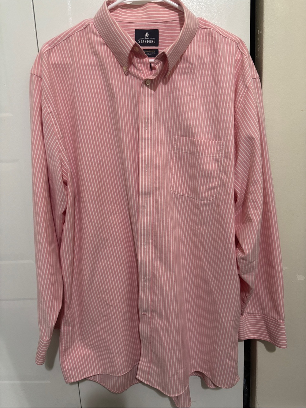 Stafford Pink and White Striped Button-Down Dress Shirt